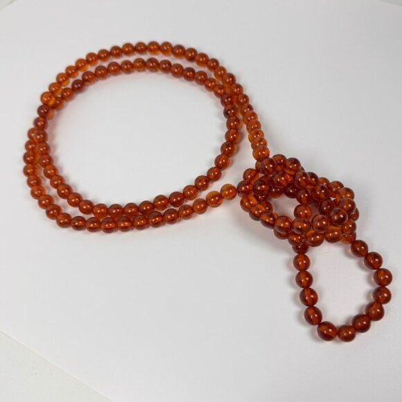 Vintage Natural Amber Beaded Necklace Long 46 in 8mm Beads Glow Gemstone - Picture 2 of 13
